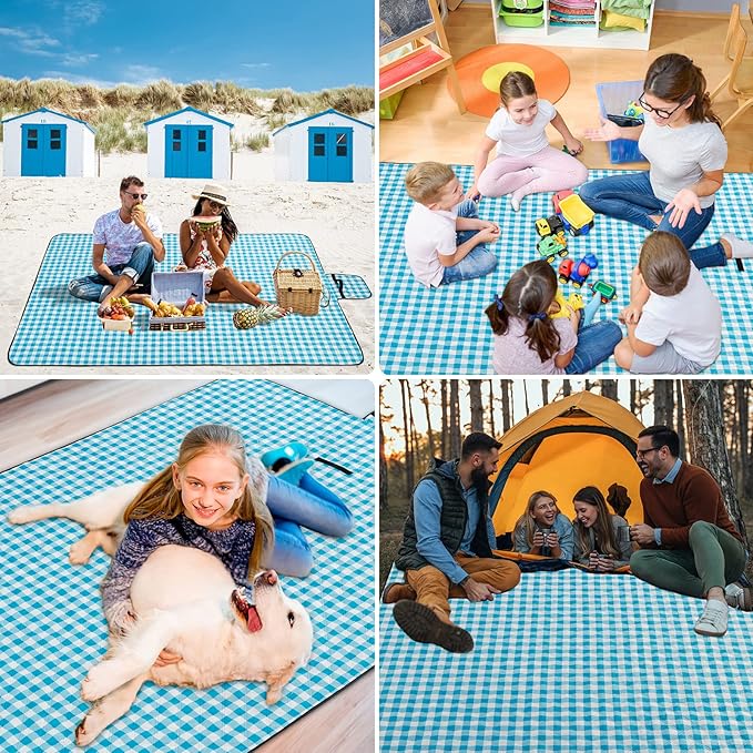 Large Beach Blanket Waterproof Sandproof Picnic Blankets Outdoor Blanket Foldable Beach Mat Sandfree with Carry Strap Lightweight Beach Blankets fit 2 to 4 Adults for Beach Camping Grass Lawn Park