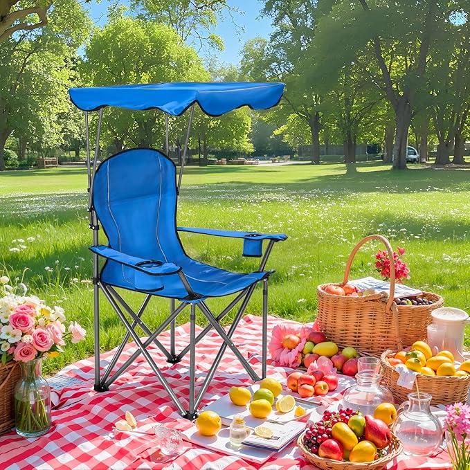 ALPHA CAMP Camp Chairs with Shade Canopy Chair Folding Camping Recliner Support 350 LBS