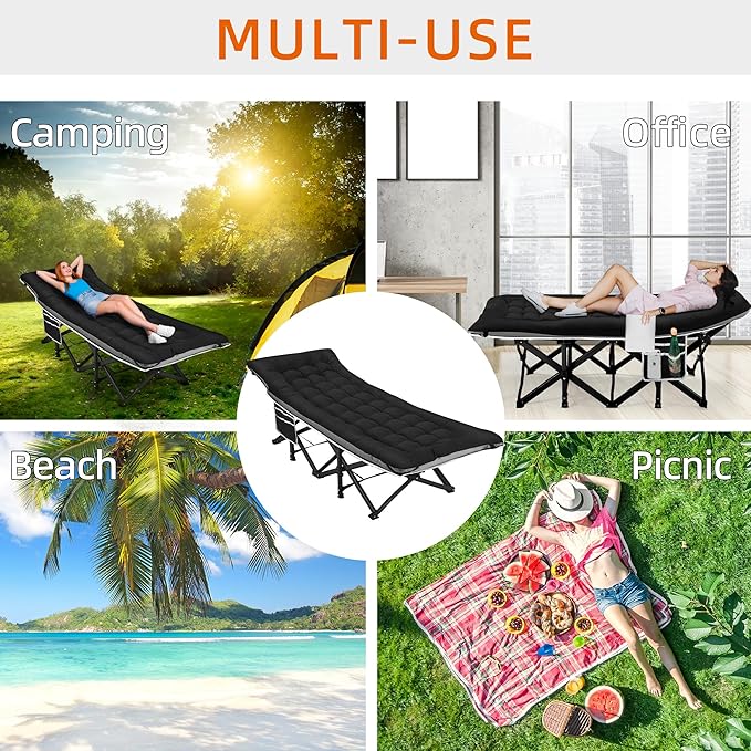 Portable Camping Cot, Sleeping Cot for Adult, 28" Extra Wide Heavy Duty Folding Cot with Thick Mattress, Portable Camping Bed for Outdoor Camping/Office, Home Nap 2Pcs (Black)