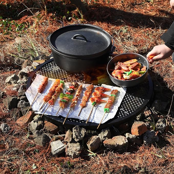 Lineslife X-Marks Fire Pit Cooking Grill Grates Portable, Heavy Duty Folding Round Campfire Grill Grate, Firepit Grill Grate with Handles for Outdoor BBQ Picnic, Black 24 Inch