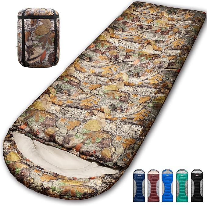 0 Degree Winter Sleeping Bags for Adults Camping (450GSM) - Temp Range (5F–32F) Portable Waterproof Compression Sack- Camping Sleeping Bags for Big and Tall in Env Hoodie: Backpacking Hiking 4 Season