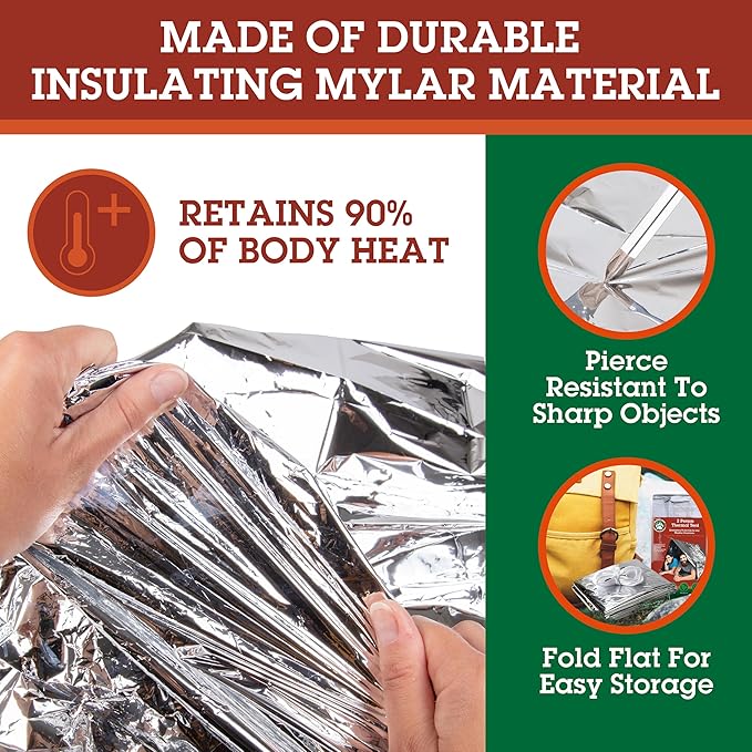 Emergency Thermal Tent -Reflective Mylar Survival Shelter-XL Size Waterproof Lightweight Tube Tent- Insulated Retains Heat & Fits 2 Adults in All Weather- Outdoors, Hiking, Bug Out Bag- 8 x 3 Feet