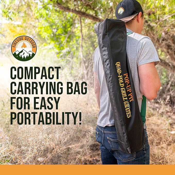 Fireside Outdoor Pop-Up Fire Pit Grilling Grate-Folding Grill Design for Outdoor Cooking, Portable Fire Pit Grill Grates, Camping Cooking, Foldable Campfire Grill Grate- Quad-Fold Folding Grill Grates