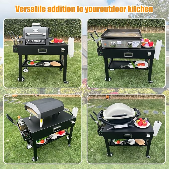 Portable Grill Stand for Ninja Woodfire Outdoor Grill OG701 OG751 & OO101 Pizza Oven, Blackstone 17"/22" Griddle, Ooni Pizza Oven, Outdoor Grill Cart with 4 Wheels