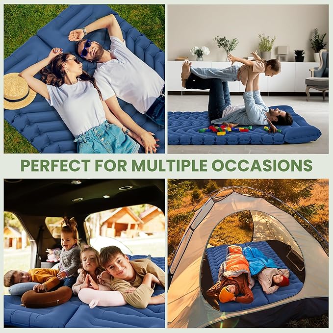 ropoda Extra Thickness 3.9'' Inflatable Sleeping Pad for 2 Person with Pillow, Built-in Foot Pump, 79''*52'' Sleeping Mat with Carry Bag, Ultralight & Compact Camping Mattress for Hiking, Camping