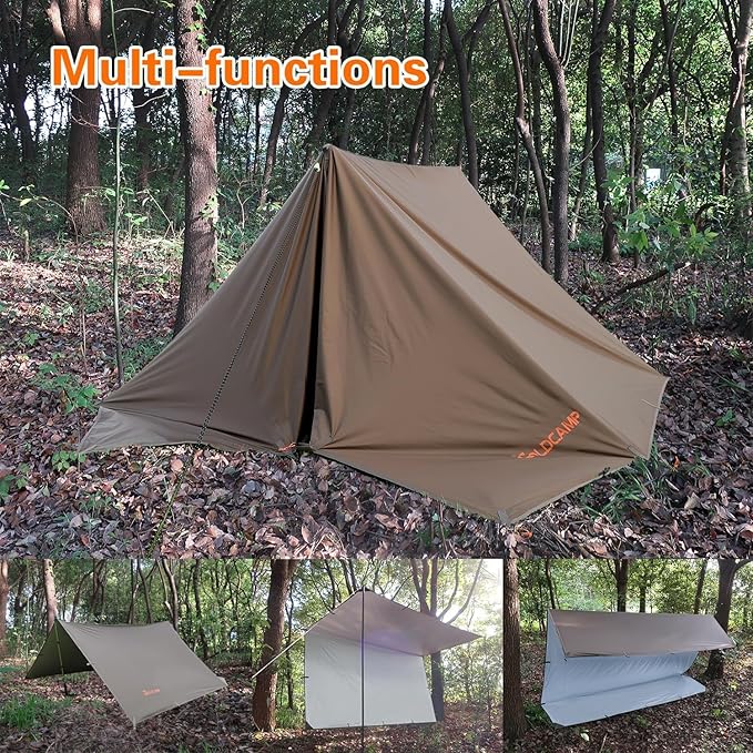 GOLDCAMP Bushcraft Emergency Camping Tarp,70D Nylon 10X13.2FT Hammock Rain Fly ,UV 50+ and PU15000mm Tent Tarp Shelter Canopy,Heavy Duty Multifunctional Sun Shade Essentials for Hiking (10X13.2ft)