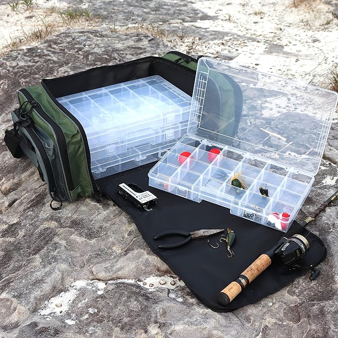 OSAGE RIVER Fishing Tackle Bag, Saltwater Fishing Gear Bag, Tackle Box Organizer with Waterproof Non-Slip Bottom, Padded Shoulder Strap, and Fishing Pliers, Fishing Gifts for Men