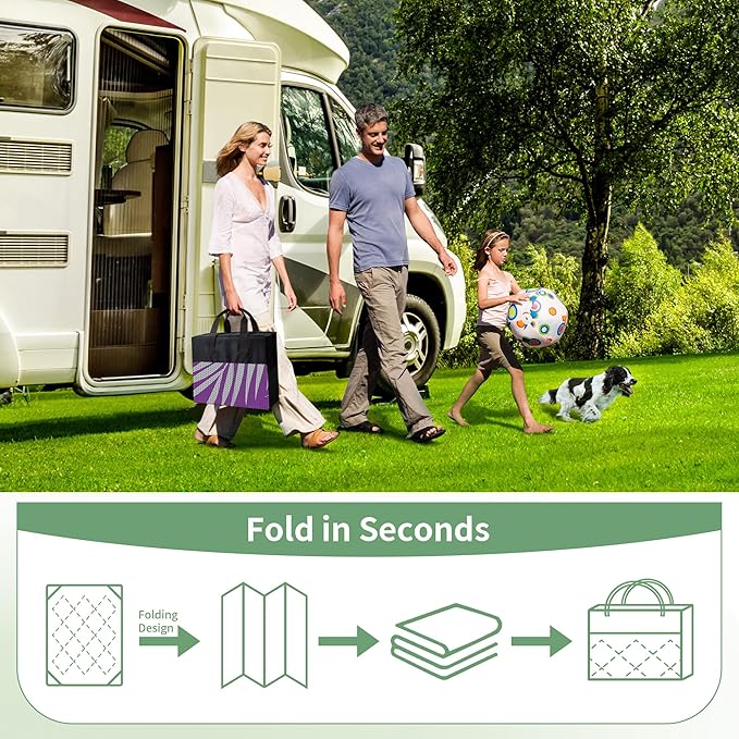 GENIMO Outdoor Rug 6' x 9' Waterproof for Patios Clearance, Reversible Plastic Straw Camping Carpet, Large Area Rugs Mats for RV, Picnic, Backyard, Deck, Balcony, Porch, Beach, Purple&Grey