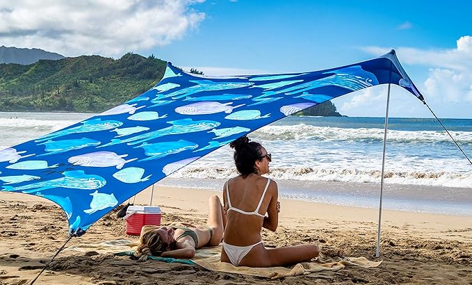 Neso Tents Beach Tent with Sand Anchor, Portable Canopy Sunshade - 7' x 7' - Patented Reinforced Corners (Whales)