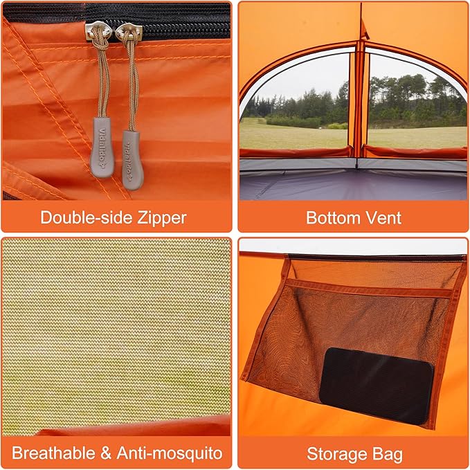 Vidalido 3-4 Person Camping Tent with 2 Large Mesh Door 4 Mesh Window Family Tents, Double Layer Waterproof Portable Easy Setup Camp Tent, Canvas Dome Tents for Camping Outdoor Hiking and Backpacking