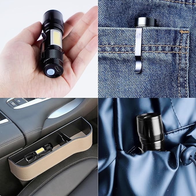 KunHe Rechargeable Flashlights USB-C Stocking Stuffers Small LED Lantern Flashlights Bright Clip-On Light EDC Flash Light with Side COB Light for Camping Home Emergency 4 Pack