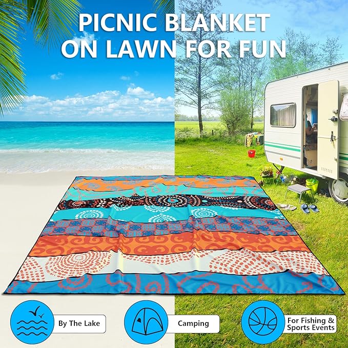AISPARKY Beach Blanket Waterproof Sandproof, Oversized Large Beach Mat 79" X 83"/120"x108" for 1-8 Adults, Quick Drying&Compact&Lightweight, Picnic Mat Vacation Essentials for Beach Camping Travel
