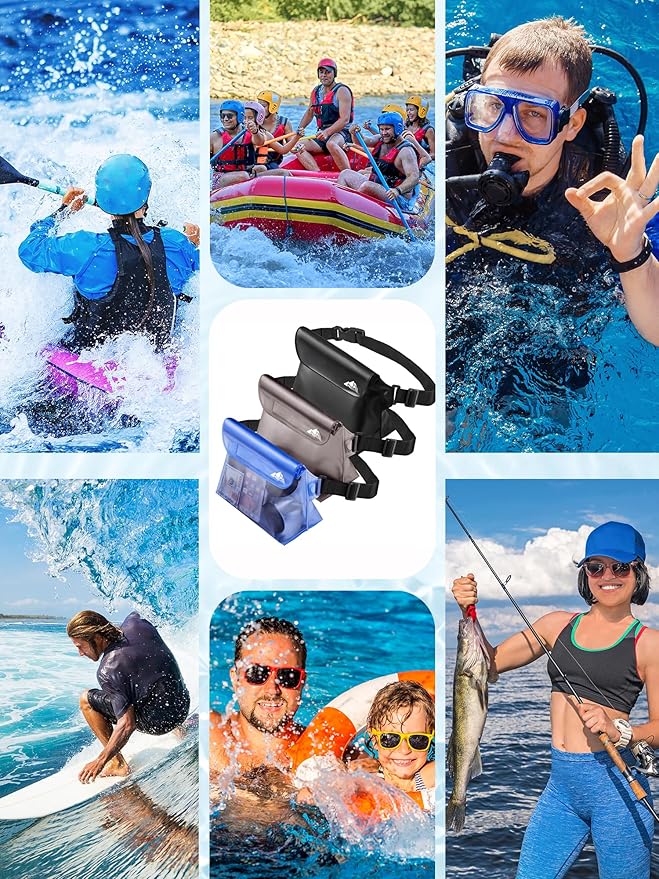 HEETA 2/3/4 Pack Waterproof Pouch with Waist Strap, Screen Touchable Dry Bag with Adjustable Belt for Phone Valuables for Kayaking, Swimming, Snorkeling, Boating, Fishing, Surfing & Beach