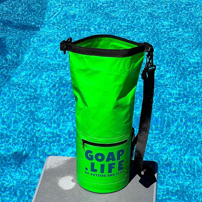 GOAP 10L Waterproof Dry Bag for Beach, Fishing, Camping, and Hiking - Rolltop Design with Crossbody Strap, Water Bottle Pocket, and Zipper Pocket