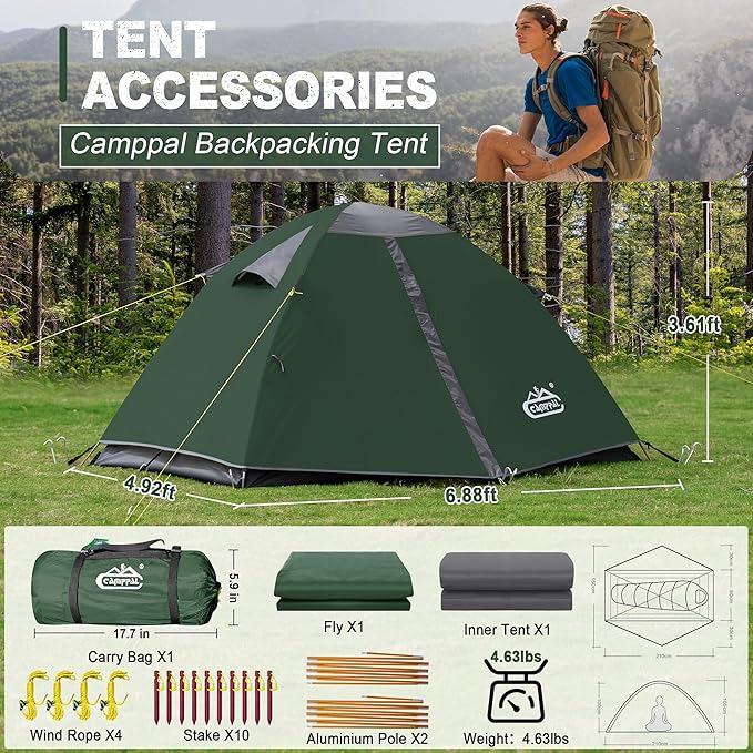 1 Person Backpacking Tent, Lightweight Compact Single Person Tent, Waterproof Windproof One Man Tent for Camping Hiking