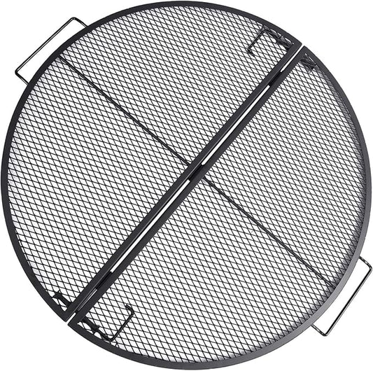 Lineslife X-Marks Fire Pit Cooking Grill Grates Portable, Heavy Duty Folding Round Campfire Grill Grate, Firepit Grill Grate with Handles for Outdoor BBQ Picnic, Black 30 Inch