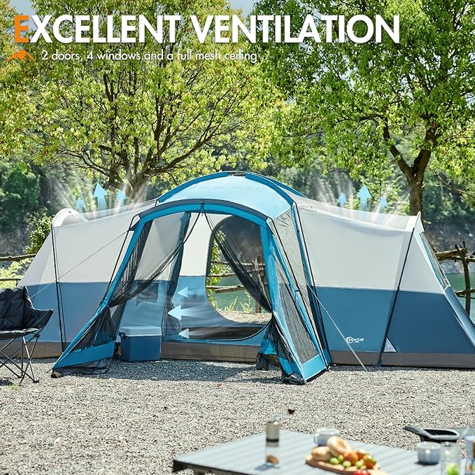 PORTAL 6/8/10 Person Family Camping Tent with Screen Room, Water Resistant Big Tunnel Tent with Rainfly, Large Family Tent for Outdoor Camping, Party