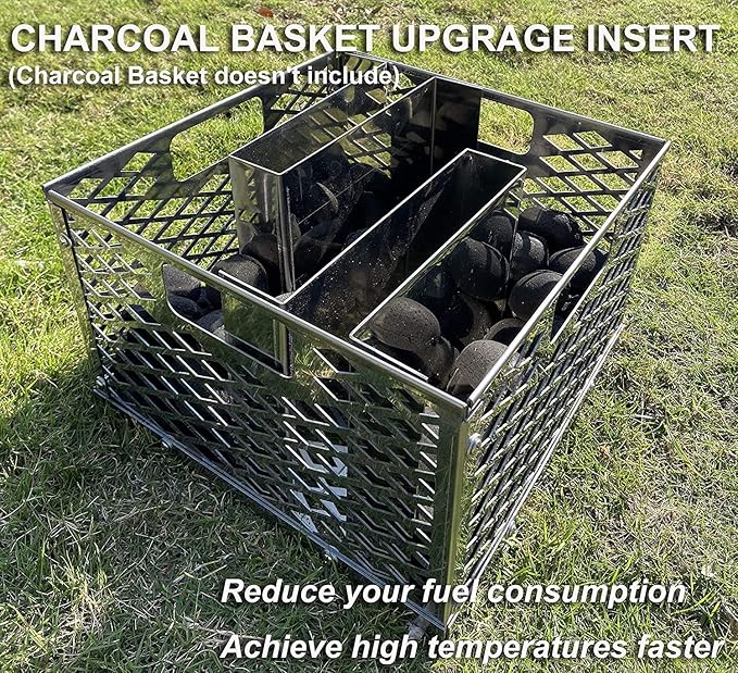Minion Method for Oklahoma Joe Charcoal Firebox Basket, Maze Bars for Most Charcoal Ash Basket, Stainless Steel, 8 x 5.5 x 7.5 inches