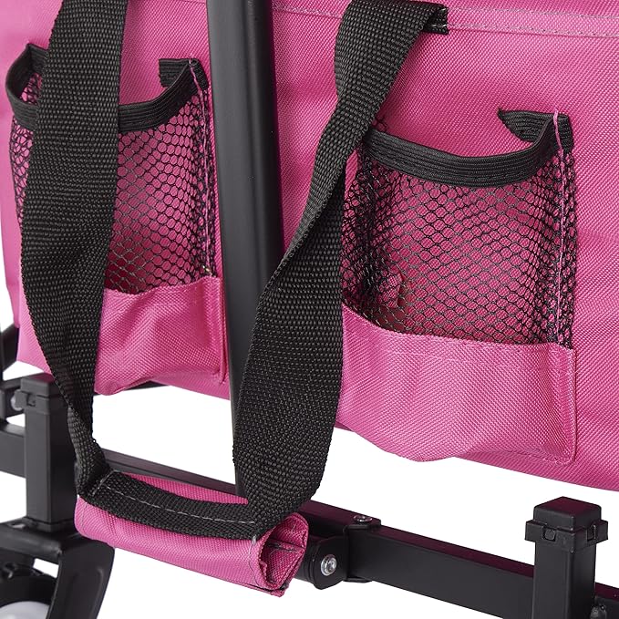 Seina Heavy Duty Steel Compact Collapsible Folding Outdoor Portable Utility Cart Wagon with All Terrain Rubber Wheels and 150 Pound Capacity, Red