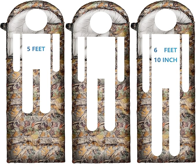 0 Degree Winter Sleeping Bags for Adults Camping (450GSM) - Temp Range (5F–32F) Portable Waterproof Compression Sack- Camping Sleeping Bags for Big and Tall in Env Hoodie: Backpacking Hiking 4 Season