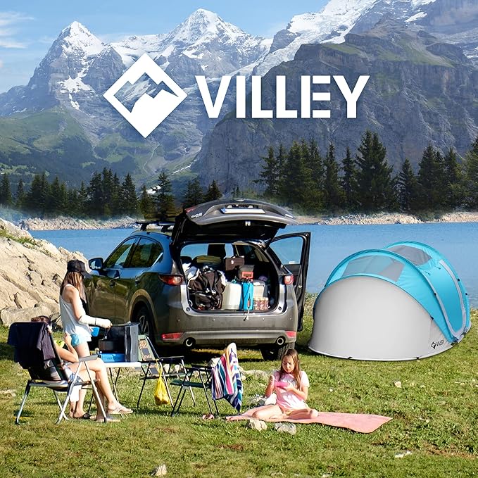 VILLEY 2 Person Easy Pop Up Tent, Waterproof Automatic Setup Instant Lightweight Camping Beach Tent with Carrying Bag for Camping, Hiking & Traveling