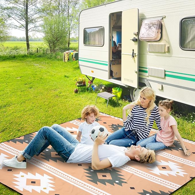Beach Blanket, Sandproof Beach Mat, Waterproof Quick Drying Lightweight Outdoor Aztec Picnic Mat 79" X 83" for 2-4 Adults with Pocket for Travel, Camping, Hiking