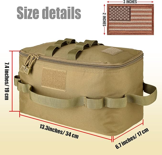 bvya Tactical Camping Storage Bag 11 Liters Outdoor Utility Tote Bag Camping Cookware Organizer Trunk Organizer with Flag Patch