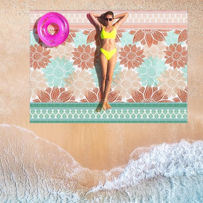Beach Blanket Waterproof Sandproof Extra Large Beach Mat 79" X 83"/120"x108"for 1-8 Adults Quick Drying Durable Outdoor Picnic Mat for Beach Travel Camping Hiking