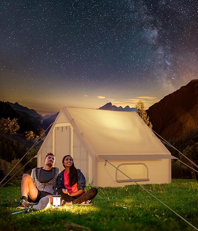 Inflatable Camping Tent with Pump, Luxury Camping Tent, Easy to Set Up, 4-Season Waterproof and Windproof Outdoor Gazebos, Luxury Cabin Tent with Two Doors and Six Windows.