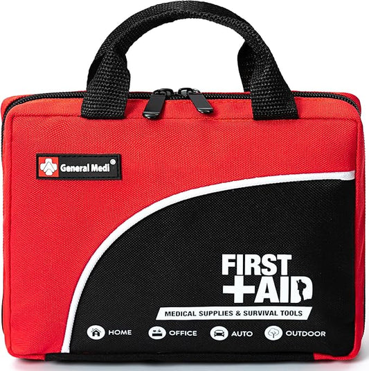 First Aid Kit -160 Pieces Compact and Lightweight - Including Cold (Ice) Pack, Emergency Blanket, Moleskin Pad,Perfect for Travel, Home, Office, Car, Camping, Workplace (Red)