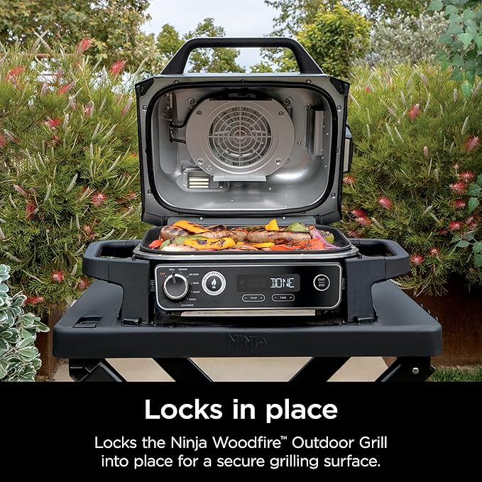 Ninja XSKSTAND Woodfire Collapsible Outdoor Grill Stand, Compatible with Ninja Woodfire Grills (OG700 Series), Foldable, Side Utensil Holder, Weather-Resistant, Black