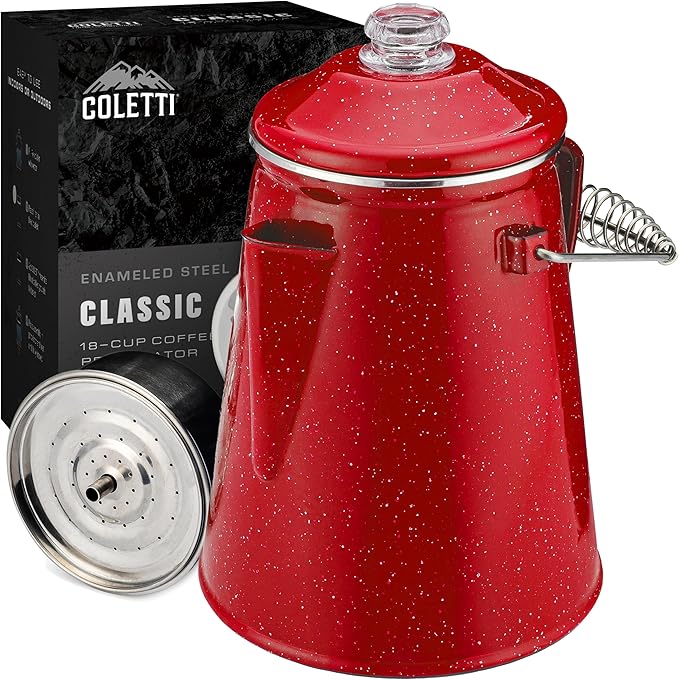 COLETTI Classic Percolator Coffee Pot — Camping Coffee Percolator, Campfire Coffee Pot – Camping for Groups — Brew for the Whole Campsite (Red, 18 Cup)