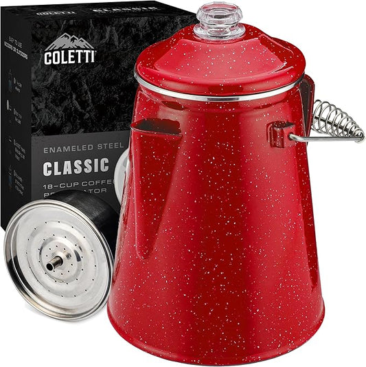 COLETTI Classic Percolator Coffee Pot — Camping Coffee Percolator, Campfire Coffee Pot – Camping for Groups — Brew for the Whole Campsite (Red, 18 Cup)