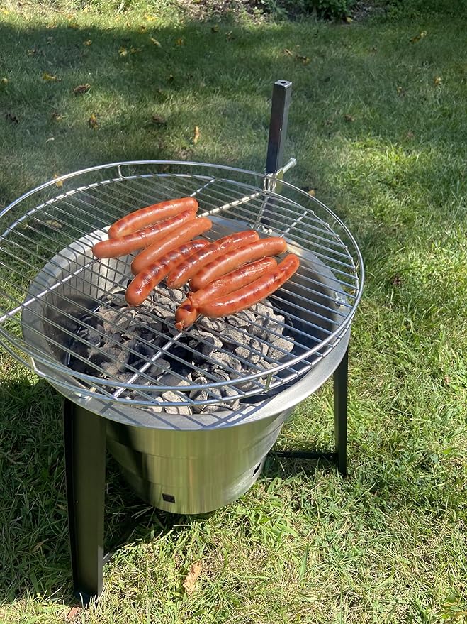 18-Inch Portable Campfire Pit & Grill - Stainless Steel Fire Pit with Raised Edge Grilling Rack