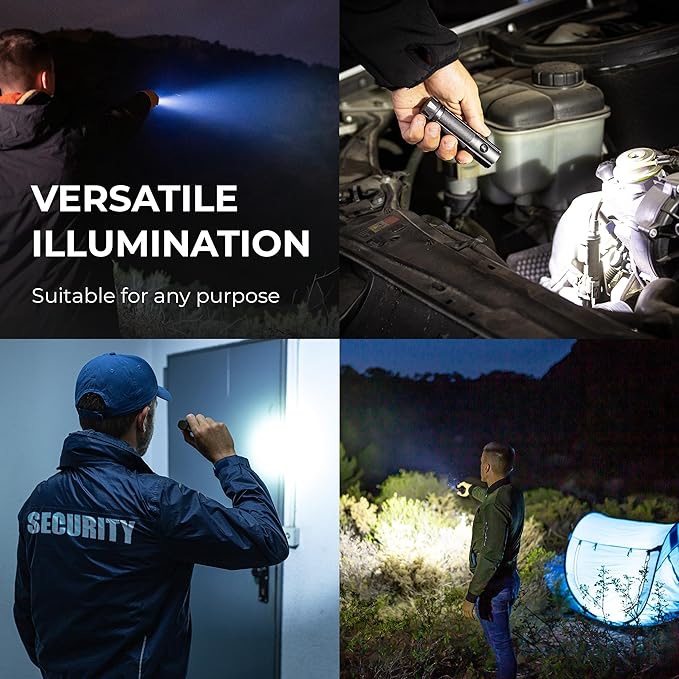 LED Rechargeable Flashlight - Super Bright 1250 High Lumens Flashlight, Waterproof IP68 Small Compact Pocket Tactical Flashlight for Home, Emergency, Rescue, Camping, Gifts for Men Platinum Grey