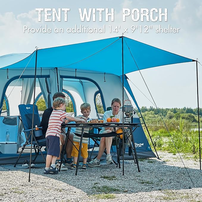 PORTAL 8 Person Family Camping Tent with Porch, Weather Resistant Camping Tents with Rainfly, Large Cabin Tents with 2 Room, Easy Set Up Tent for Outdoor Camping, Backyard