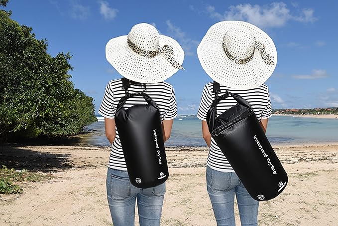 Waterproof Dry Bags Set of 3 Dry Bag with 2 Zip Lock Seals & Detachable Shoulder Strap, Waist Pouch & Phone Case - Can Be Submerged Into Water (Black, 20L)