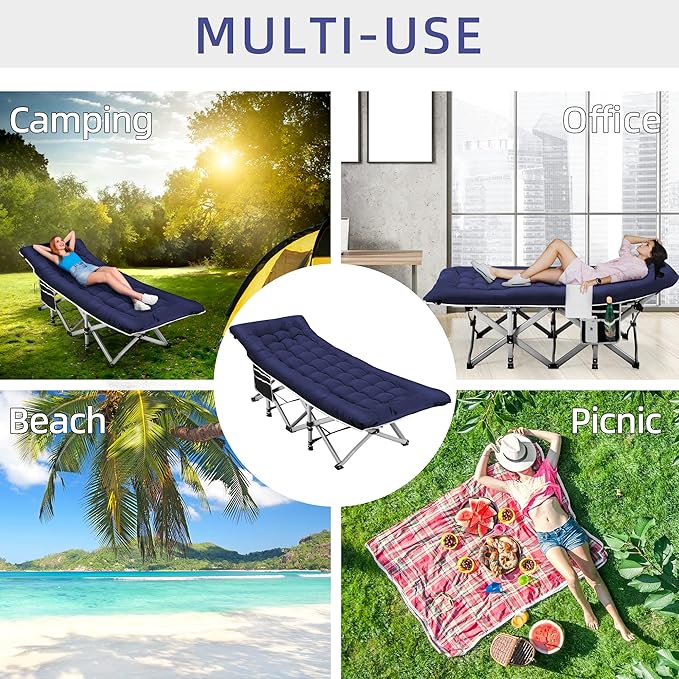 Portable Camping Cot, Sleeping Cot for Adult, 28" Extra Wide Heavy Duty Folding Cot with Thick Mattress, Portable Camping Bed for Outdoor Camping/Office, Home Nap 2Pcs (Blue)