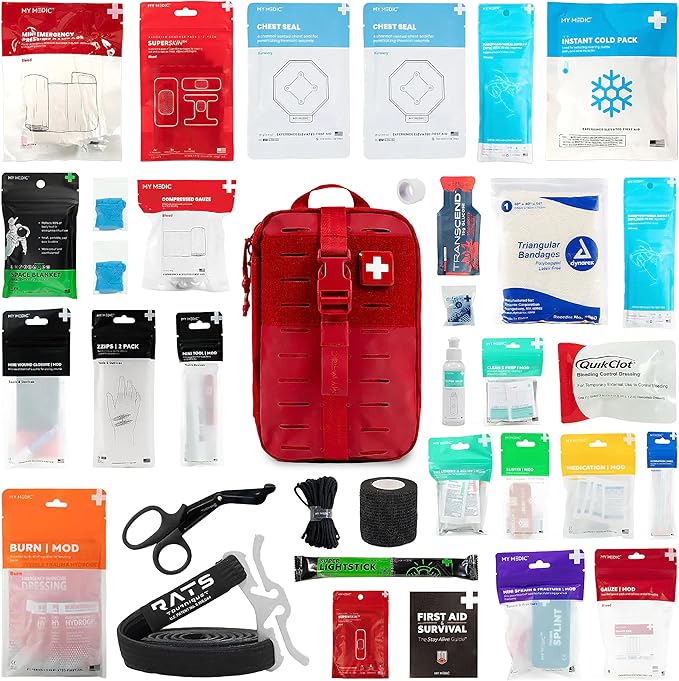 MY MEDIC MyFAK PRO Ifak First Aid Kit - 140 Life Saving Trauma and Medical Items - HSA FSA Eligible Survival Kit for Camping or Your Car - RED