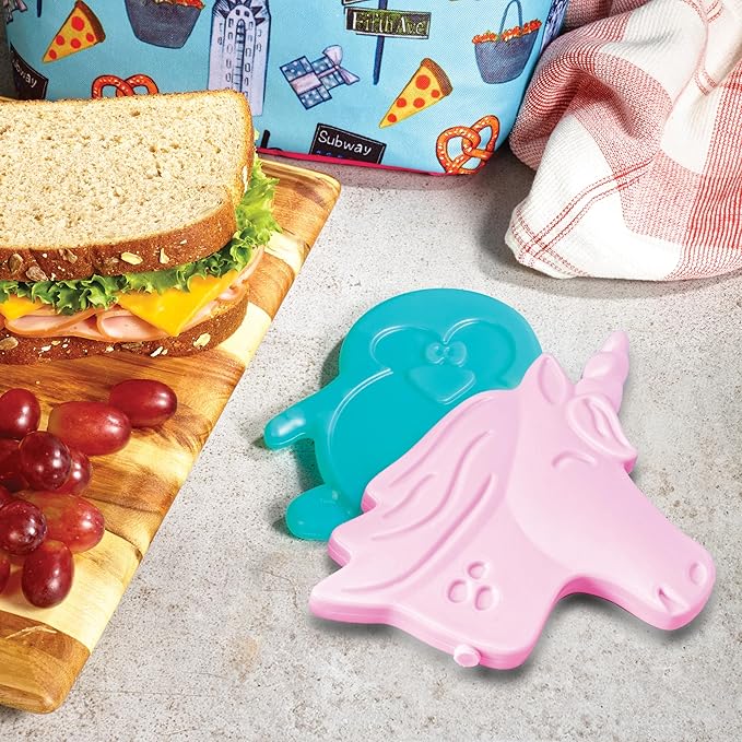 Fit & Fresh Cool Coolers Kids Lunch Box Ice Packs, Slim Ice Packs for Lunch Bags, Reusable, For Daycare and Travel, Multicolored Penguin and Unicorn Set, 8PK