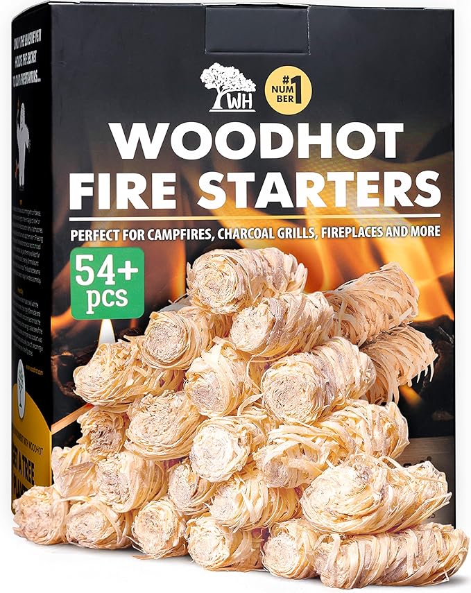 WH Natural Fire Starters for Campfires & Grill - 54+ Pack - Long-Burning Charcoal Starters - Odorless Firestarters for Outdoor Fire Pit, Fireplace - Quick Ignite