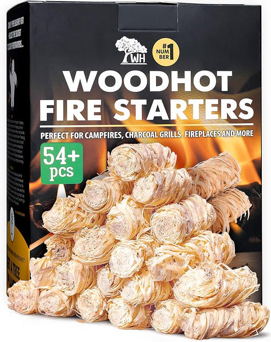 WH Natural Fire Starters for Campfires & Grill - 54+ Pack - Long-Burning Charcoal Starters - Odorless Firestarters for Outdoor Fire Pit, Fireplace - Quick Ignite