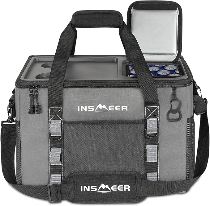 INSMEER Soft Cooler Bag with Hard Shell & 2 Cup Holders, Portable 40L/70 Cans Collapsible Cooler Bags Insulated with Leakproof for Travel, ice chests and Cooler Lunch Box for Beach Camping Picnic