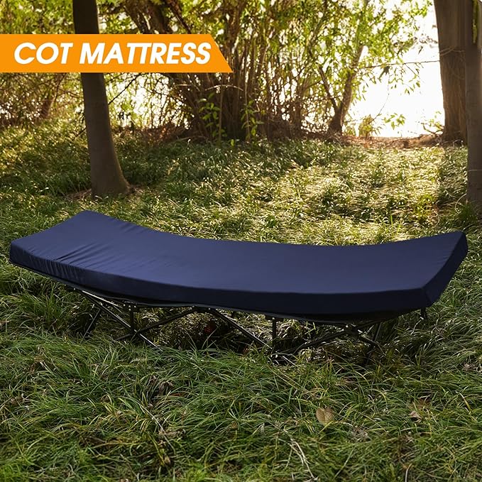 CYMULA Camping Cot Mattress 2in Memory Foam Sleeping Pad,Soft Warm Non-Slip Camping Mattress Topper with Retaining for Adults,Portable Roll up Pad for Travel(75 x30)(only Mattress)