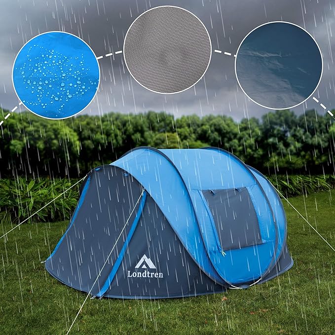 4 Person Easy Pop Up Tent Waterproof Automatic Setup 2 Doors-Instant Family Tents for Camping Hiking & Traveling