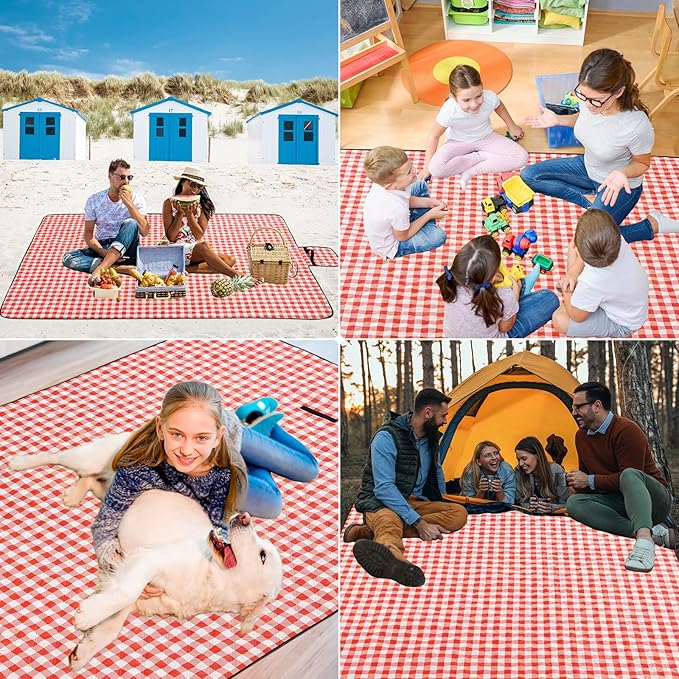 Large Picnic Blanket Beach Blanket Waterproof Sandproof Outdoor Blanket Foldable Beach Mat Sandfree Handy Mat with Carry Strap Lightweight Beach Mat fit 2 to 4 Adults for Beach Grass Lawn Park