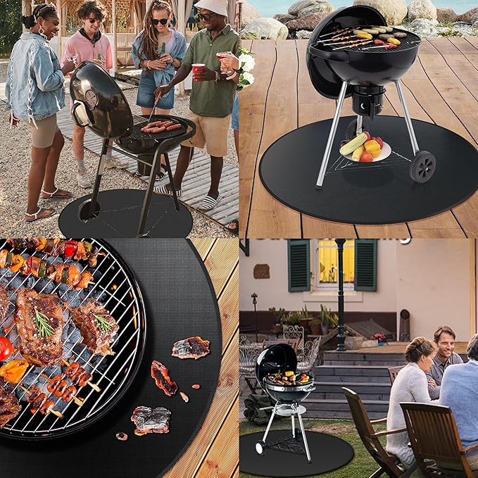 Fire Pit Mat | 36’ Round Premium Heat-Resistant BBQ Grill Protector for Deck, Patio & Grass | Portable Waterproof Outdoor Fireproof Mat for Stoves & Grills | USA Quality | Black