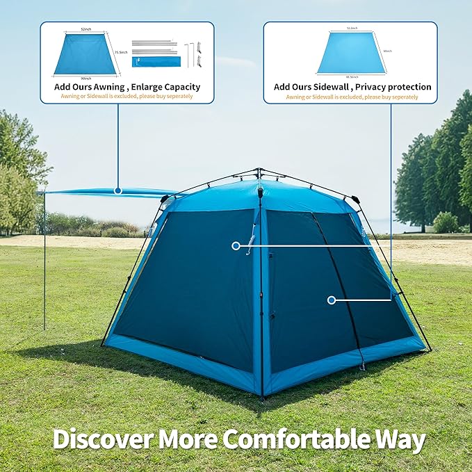 8.2'x8.2' Pop Up Canopy, 2025 Upgraded Outdoor Screen House Tent, Portable Folding Instant Camping Canopy, Easy Set-up Canopy -Blue