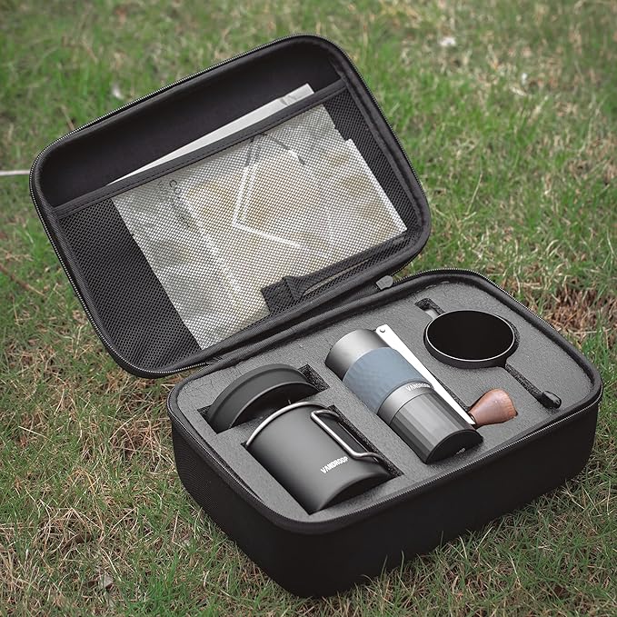 Pour Over Coffee Maker Set, ALL in 1 Portable Set- Manual Coffee Grinder with Stainless Steel Conical Burr, Collapsible Silicone Coffee Dripper Set, Coffee Gooseneck Kettle