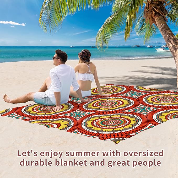 BYDOLL Beach Blanket Waterproof Sandproof 78''×81'' Suits1-4 Adults Compact Lightweight Oversized Sand-Free Blanket Large Picnic Mat for Beach Travel Camping Hiking
